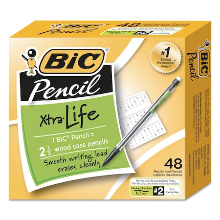 Bic Xtra Smooth Mechanical Pencil, 0.7 mm, HB (#2.5), Clear Barrel, PK48 MP48-BK